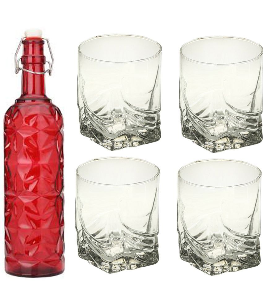     			AFAST Bottle Glass Red Glass Water Bottle 1000 mL ( Set of 5 )