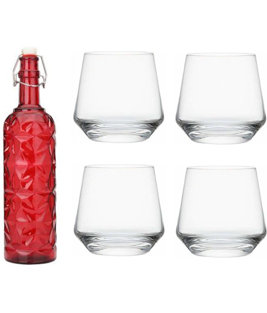     			AFAST Bottle Glass Red Glass Water Bottle 1000 mL ( Set of 5 )