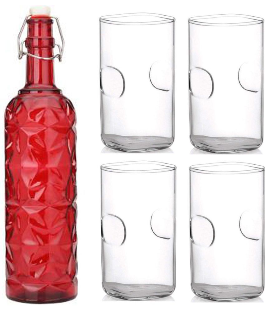     			AFAST Bottle Glass Red Glass Water Bottle 1000 mL ( Set of 5 )