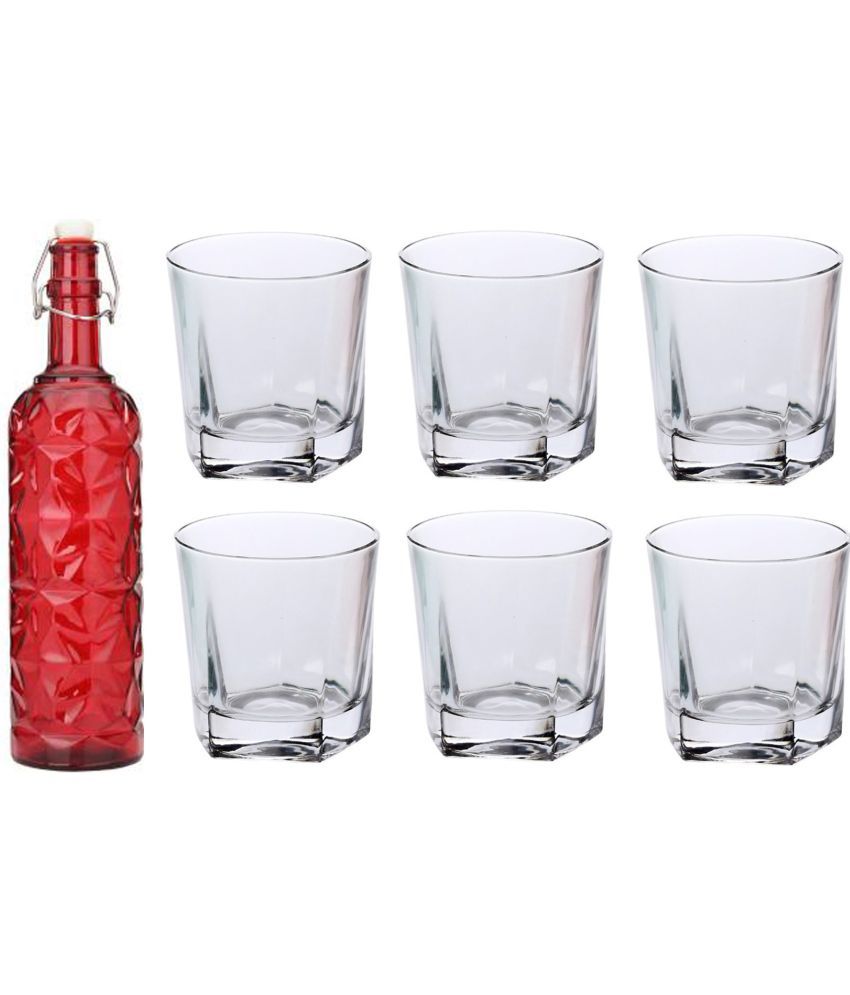     			AFAST Bottle Glass Red Glass Water Bottle 1000 mL ( Set of 7 )