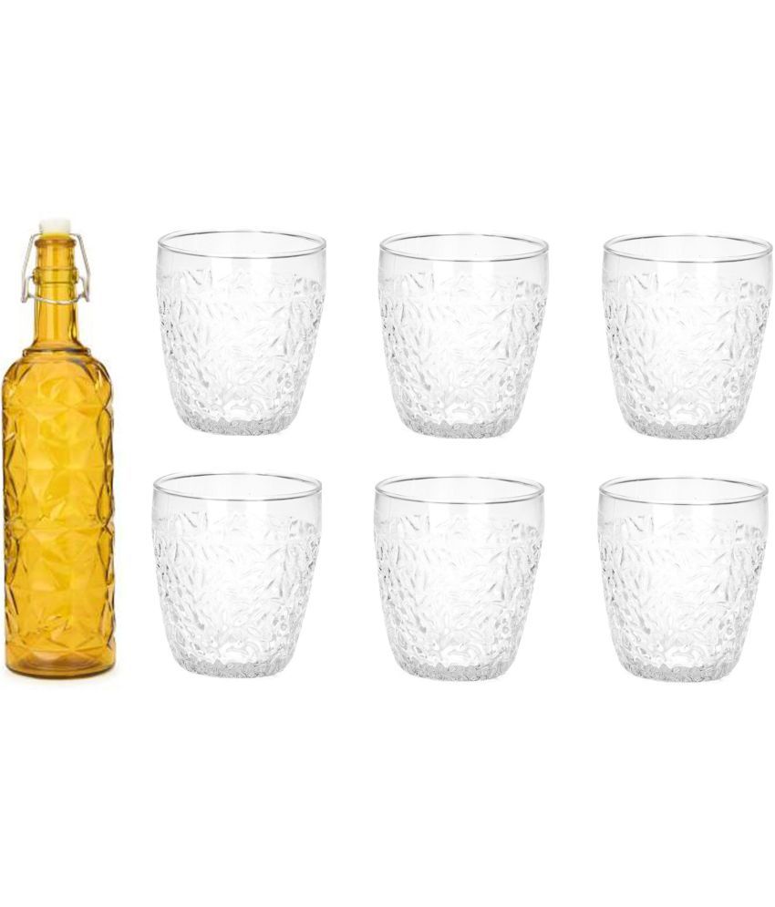     			AFAST Bottle Glass Yellow Glass Water Bottle 1000 mL ( Set of 7 )