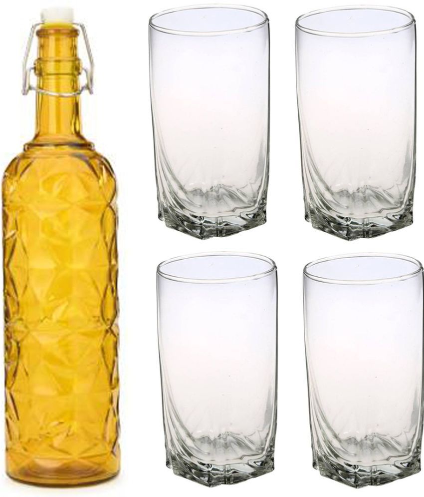     			AFAST Bottle Glass Yellow Glass Water Bottle 1000 mL ( Set of 5 )