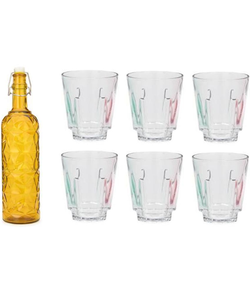     			AFAST Bottle Glass Yellow Glass Water Bottle 1000 mL ( Set of 7 )
