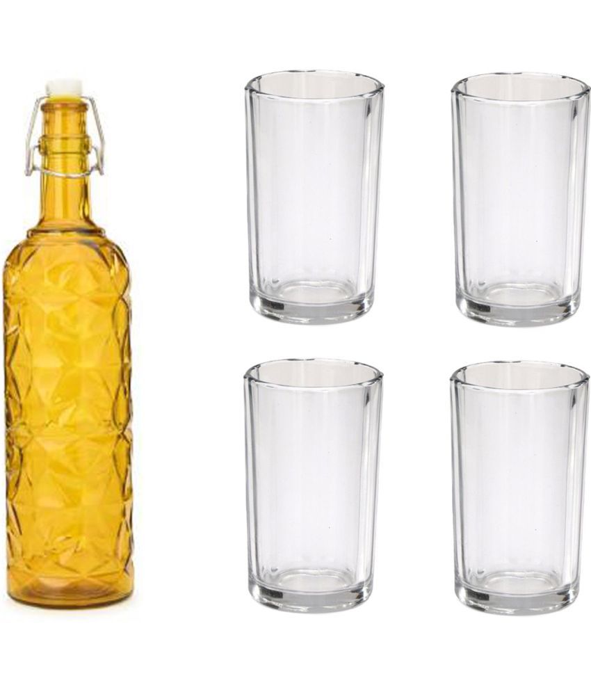     			AFAST Bottle Glass Yellow Glass Water Bottle 1000 mL ( Set of 5 )