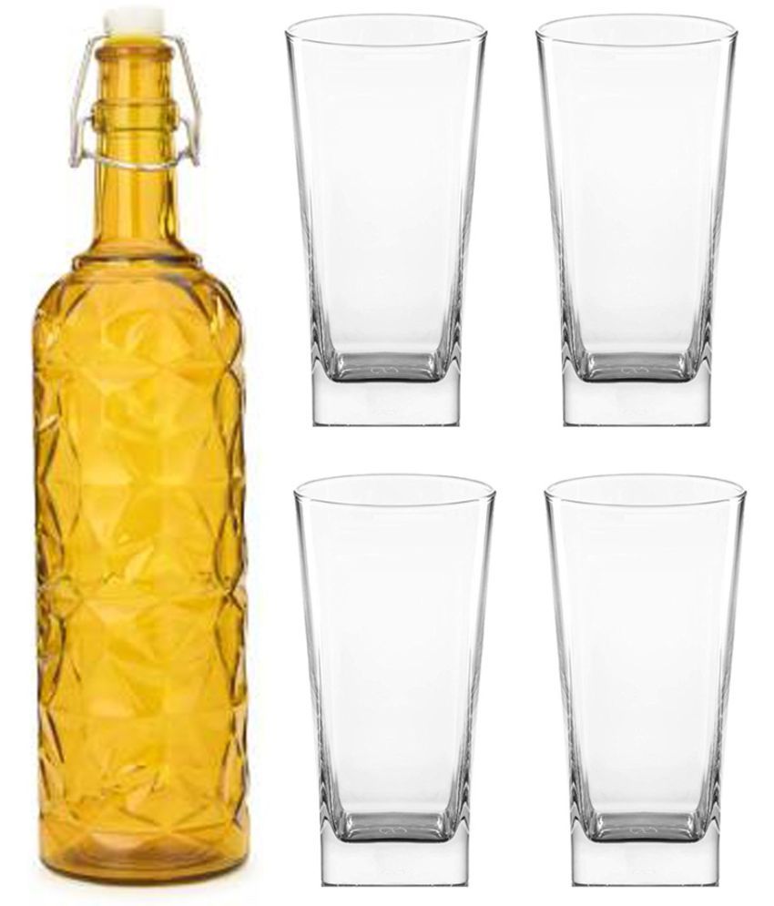     			AFAST Bottle Glass Yellow Glass Water Bottle 1000 mL ( Set of 5 )