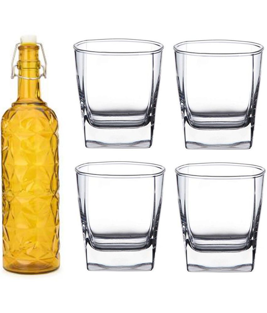     			AFAST Bottle Glass Yellow Glass Water Bottle 1000 mL ( Set of 5 )