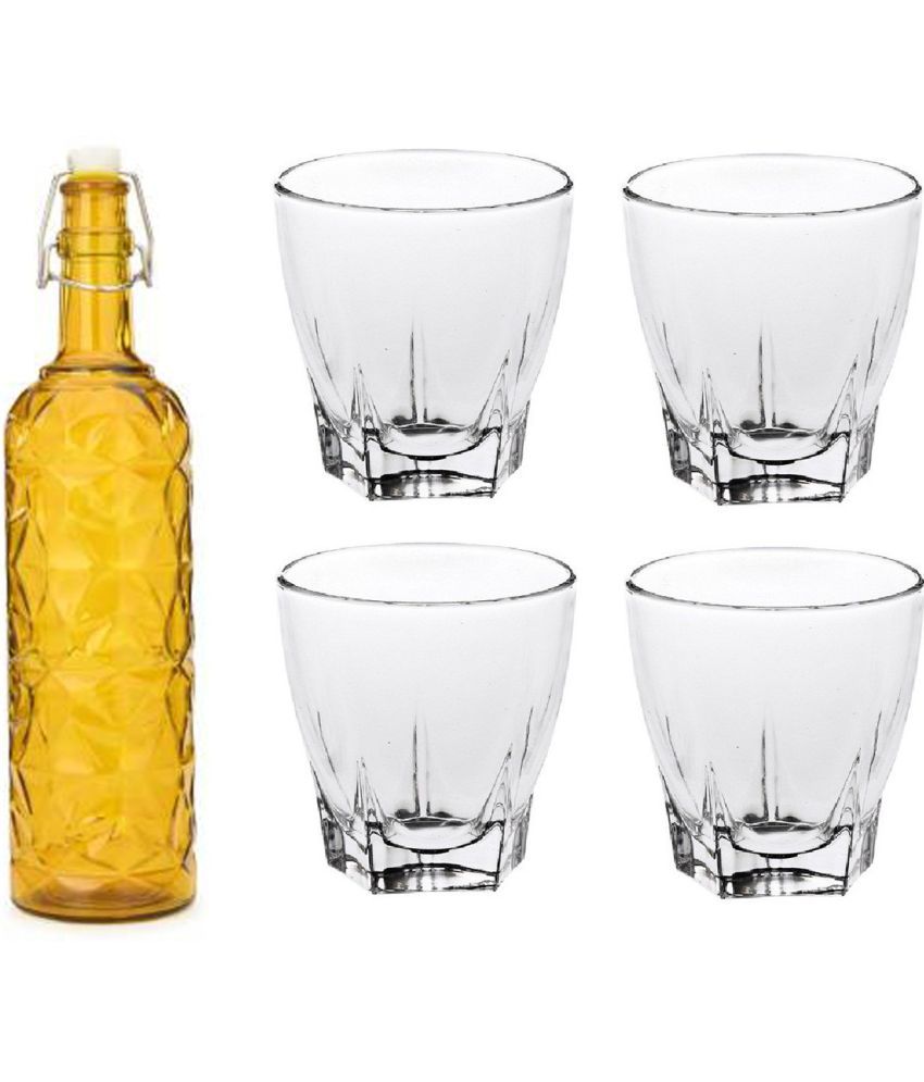     			AFAST Bottle Glass Yellow Glass Water Bottle 1000 mL ( Set of 5 )