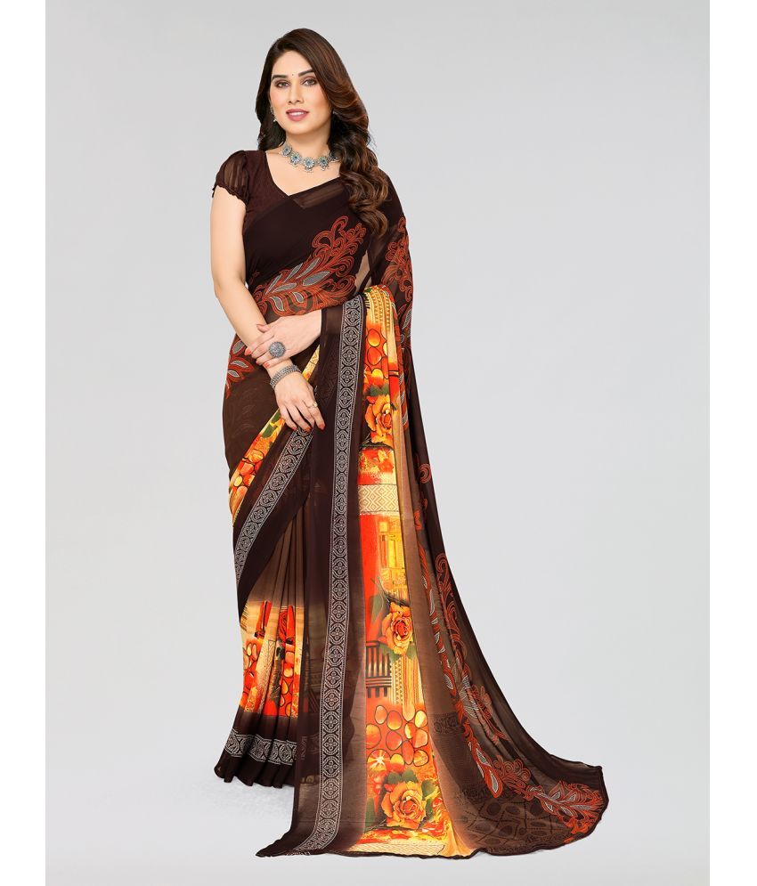     			ANAND SAREES Chiffon Printed Saree With Blouse Piece - Brown ( Pack of 1 )