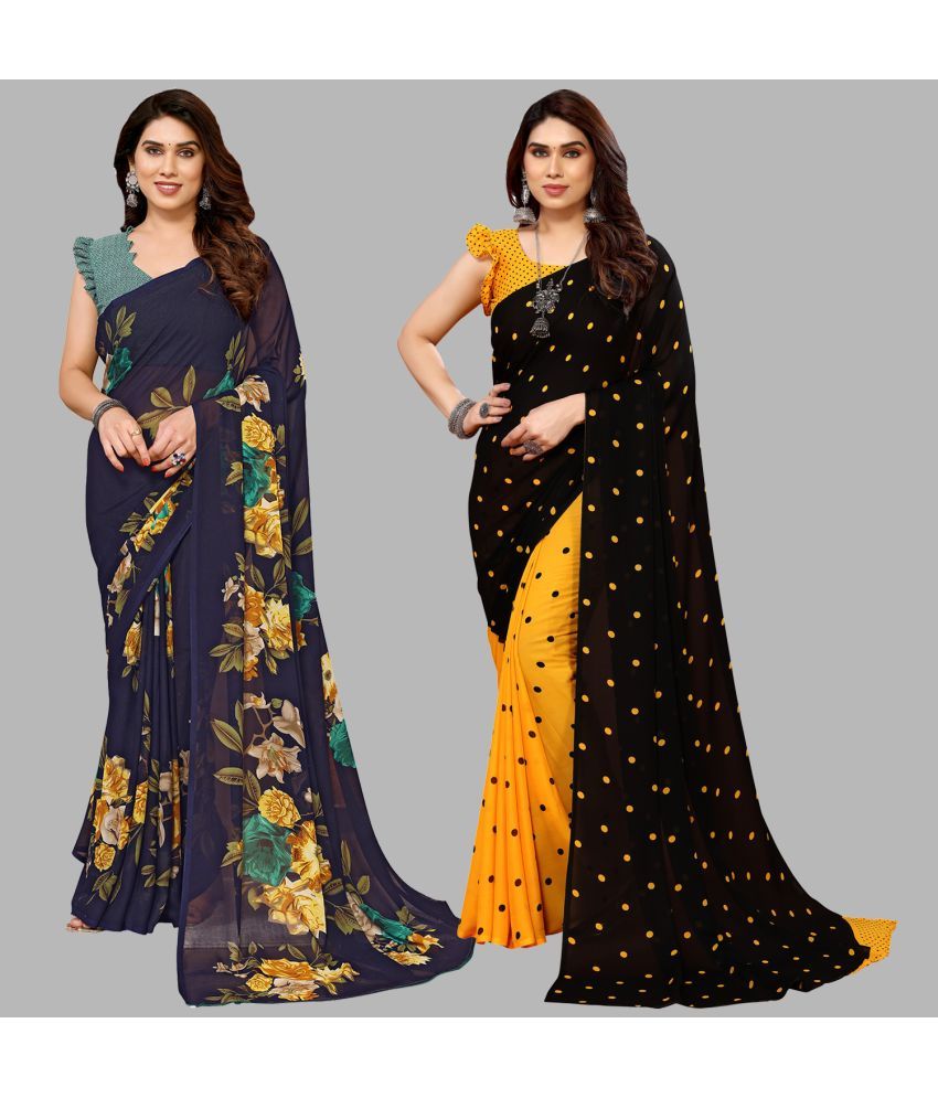     			ANAND SAREES Georgette Printed Saree With Blouse Piece - Multicolour ( Pack of 2 )