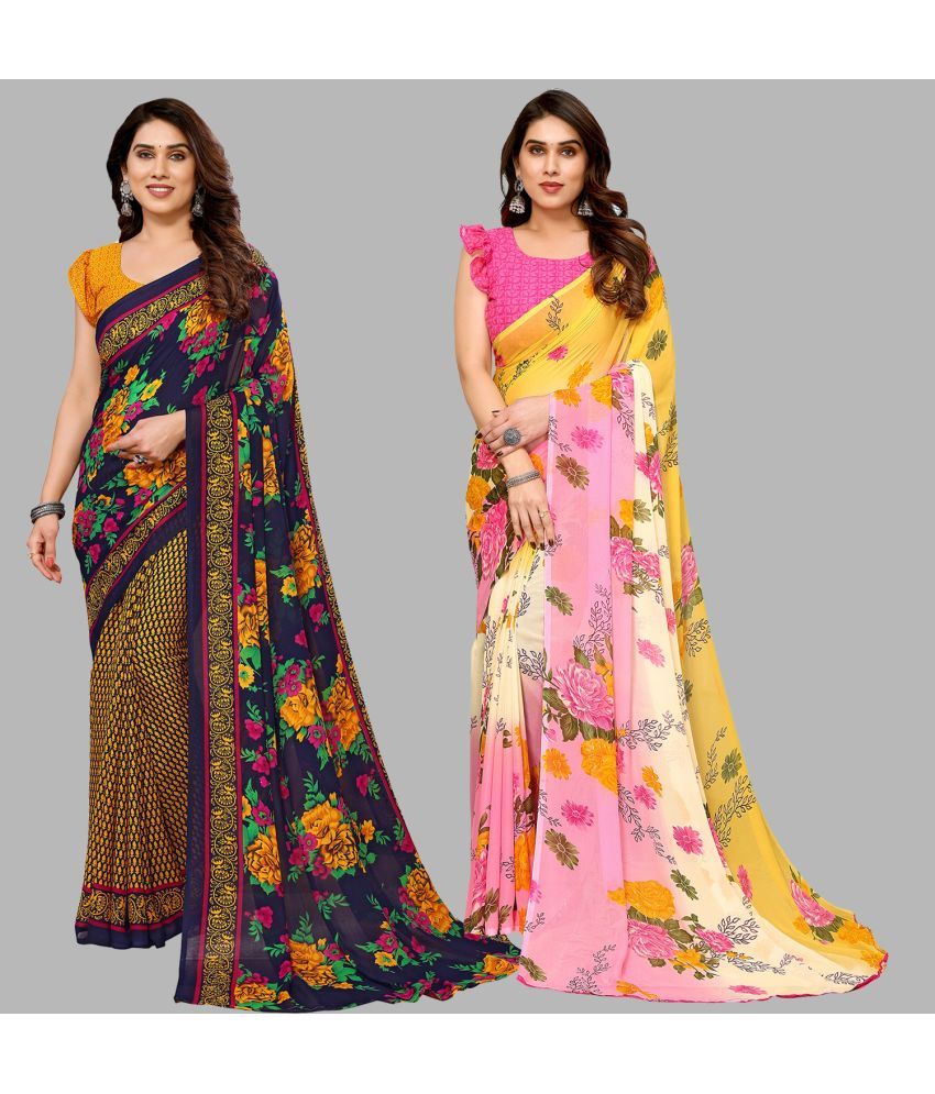     			ANAND SAREES Georgette Printed Saree With Blouse Piece - Multicolour ( Pack of 2 )