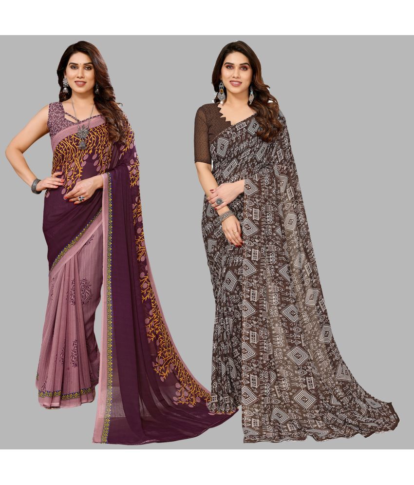     			ANAND SAREES Georgette Printed Saree With Blouse Piece - Multicolour ( Pack of 2 )