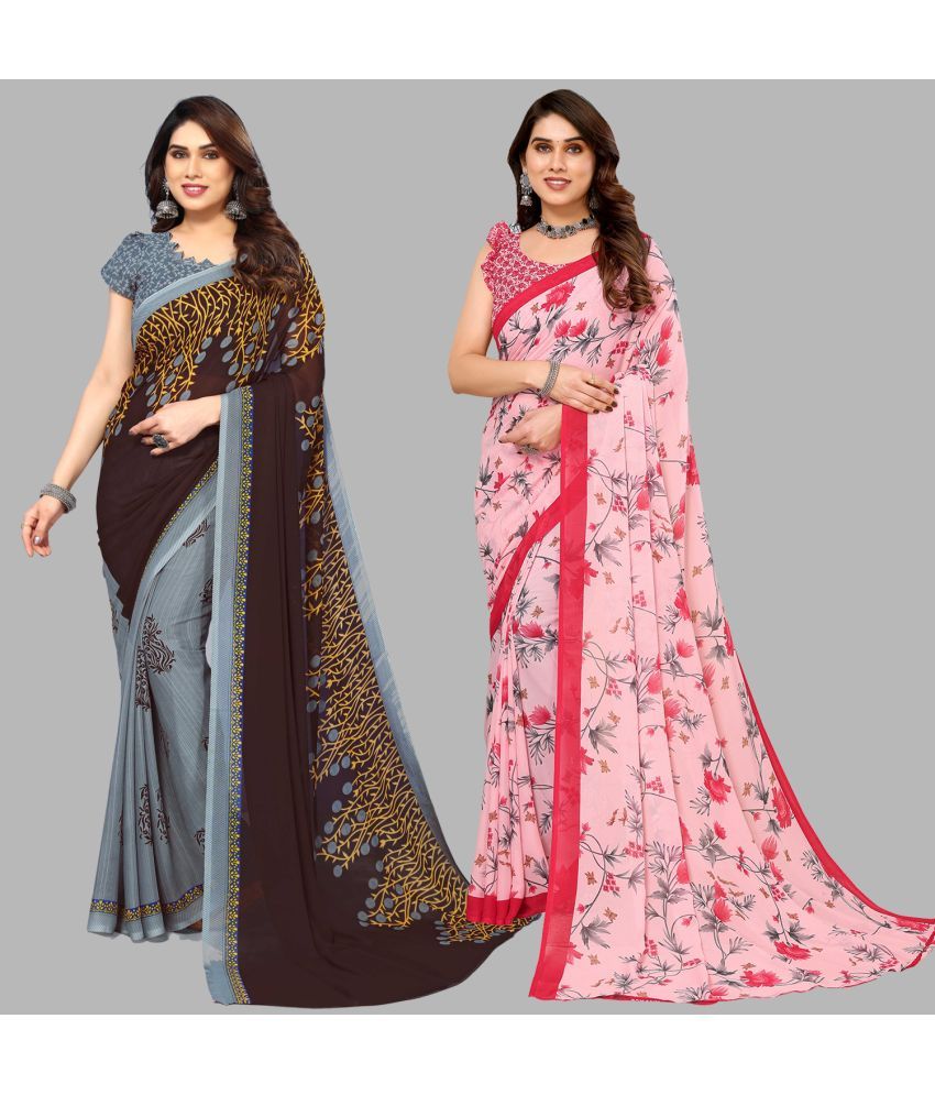     			ANAND SAREES Georgette Printed Saree With Blouse Piece - Multicolour ( Pack of 2 )