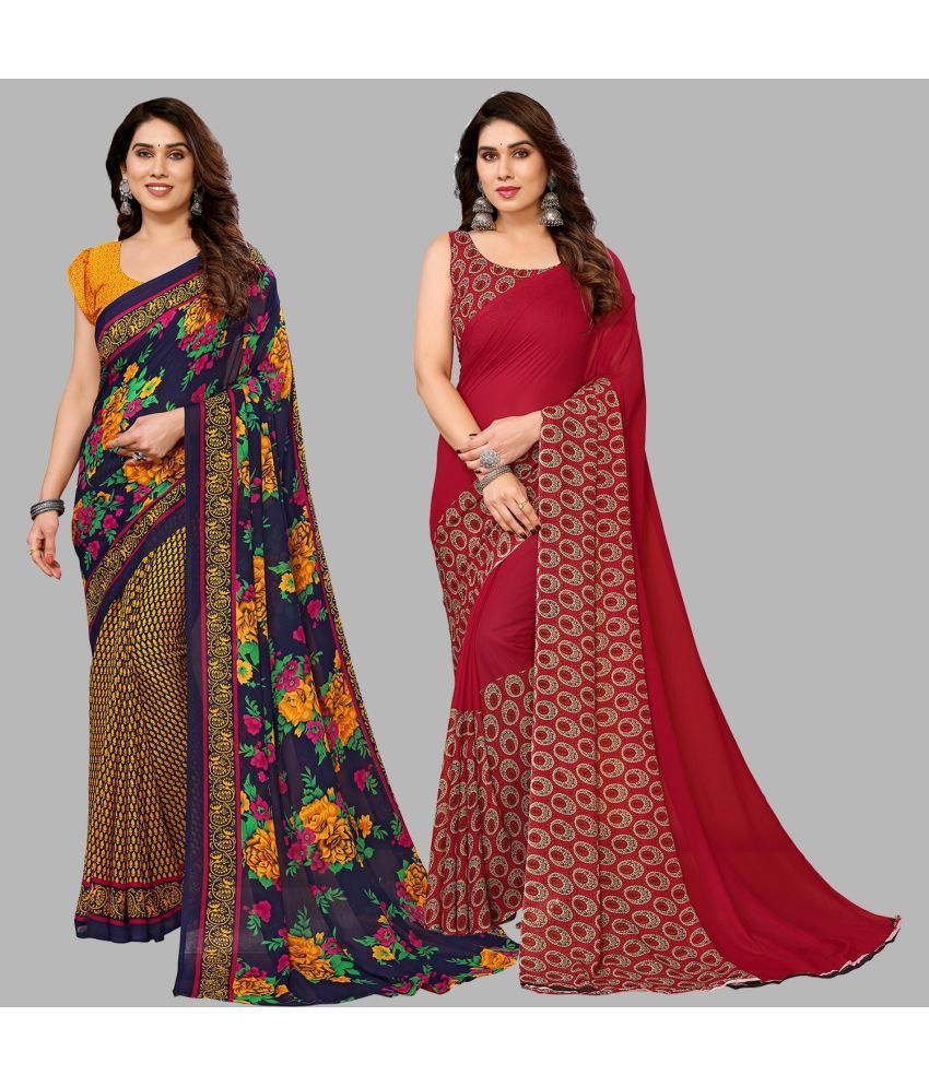     			ANAND SAREES Georgette Printed Saree With Blouse Piece - Multicolour ( Pack of 2 )