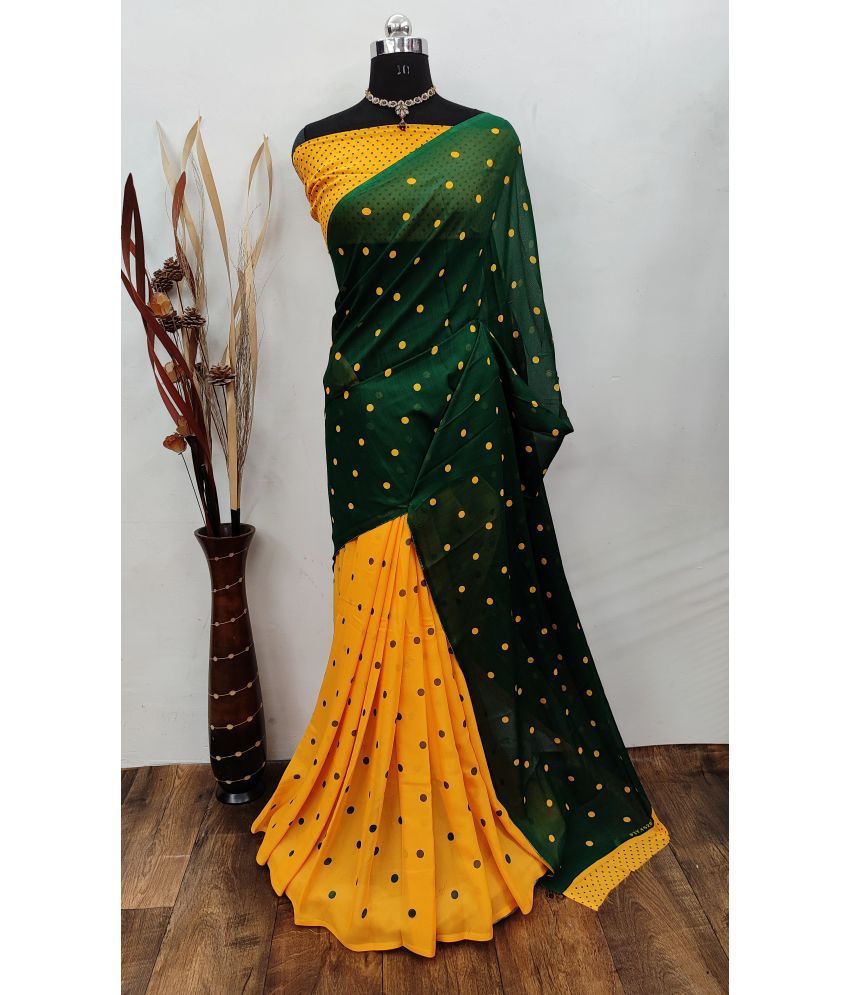     			ANAND SAREES Georgette Printed Saree With Blouse Piece - Green ( Pack of 1 )