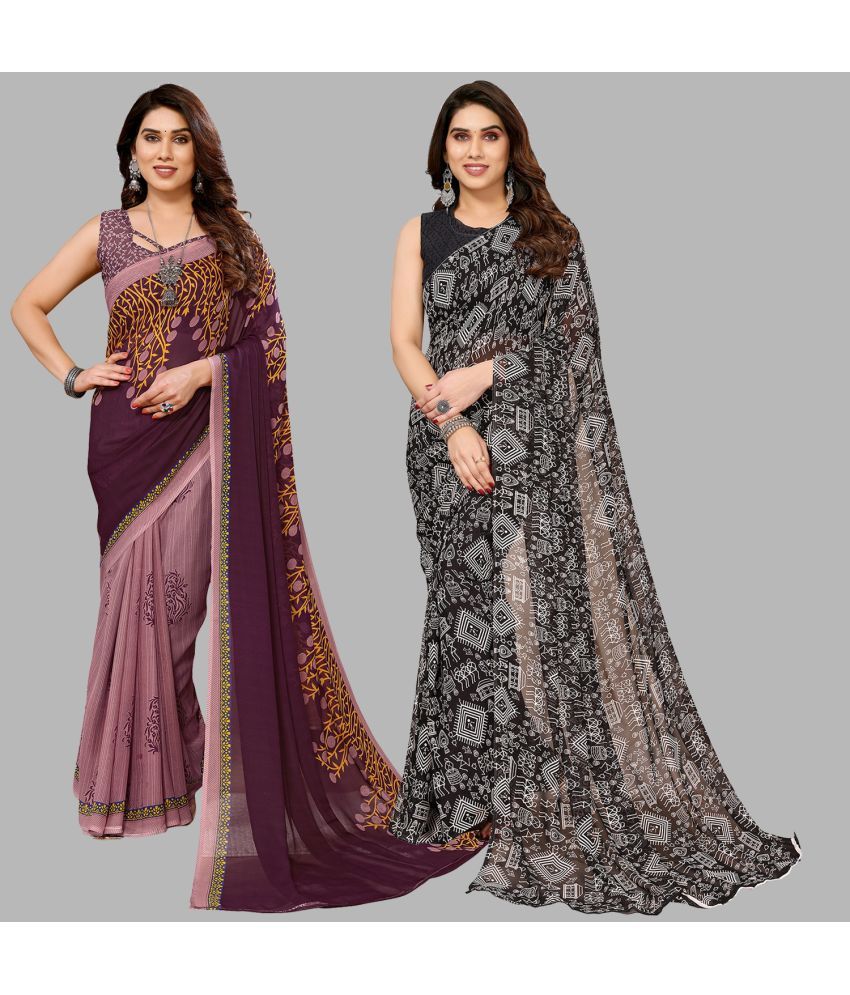     			ANAND SAREES Georgette Printed Saree With Blouse Piece - Multicolour ( Pack of 2 )