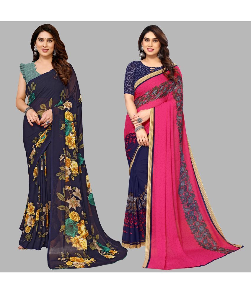     			ANAND SAREES Georgette Printed Saree With Blouse Piece - Multicolour ( Pack of 2 )