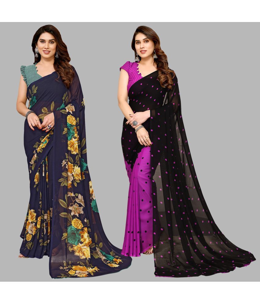     			ANAND SAREES Georgette Printed Saree With Blouse Piece - Multicolour ( Pack of 2 )