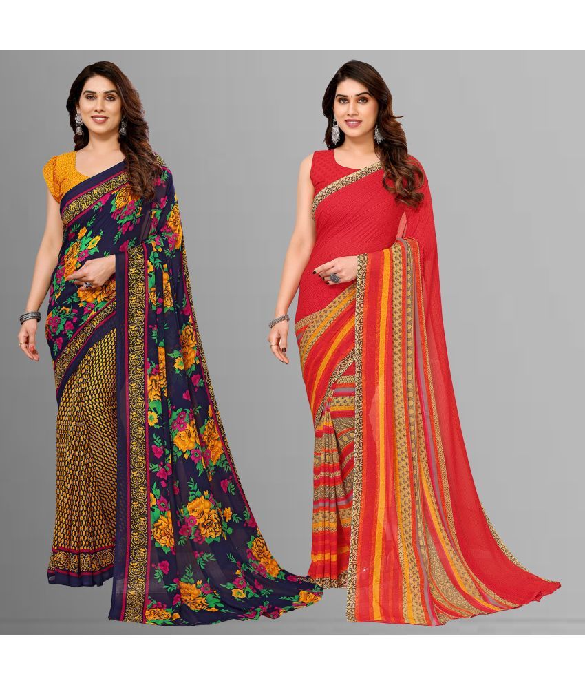     			ANAND SAREES Georgette Printed Saree With Blouse Piece - Multicolour ( Pack of 2 )