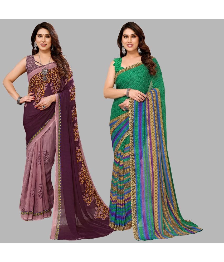     			ANAND SAREES Georgette Printed Saree With Blouse Piece - Multicolour ( Pack of 2 )