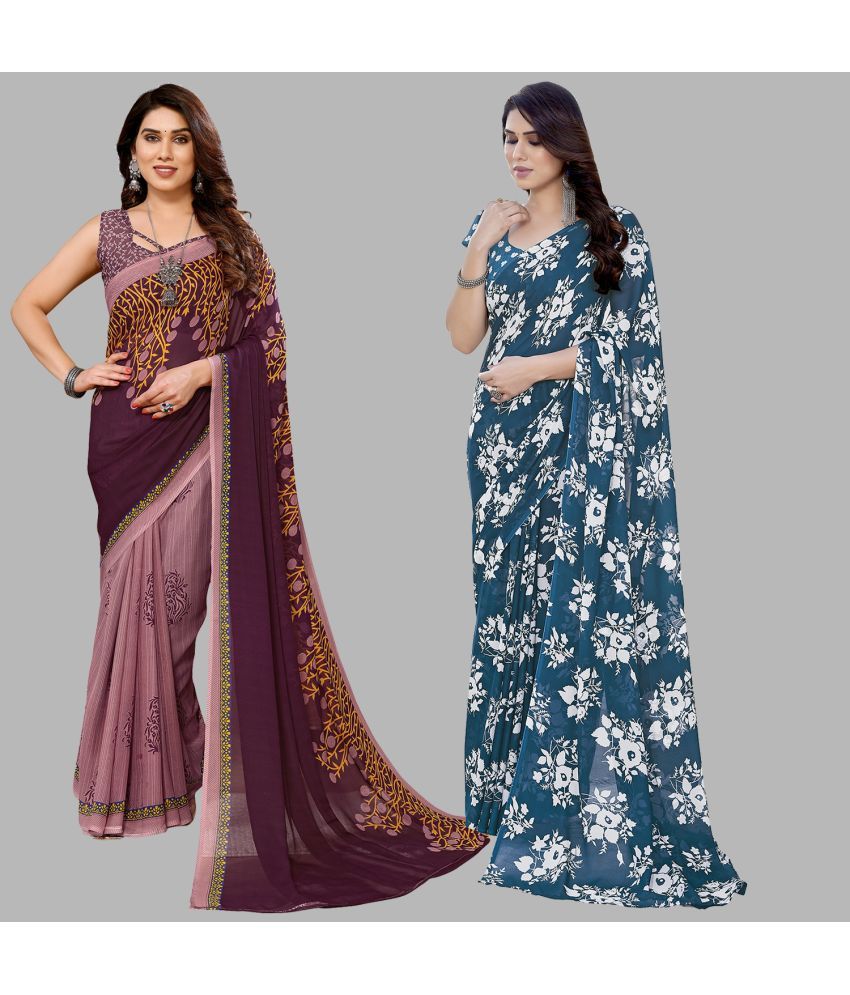     			ANAND SAREES Georgette Printed Saree With Blouse Piece - Multicolour ( Pack of 2 )