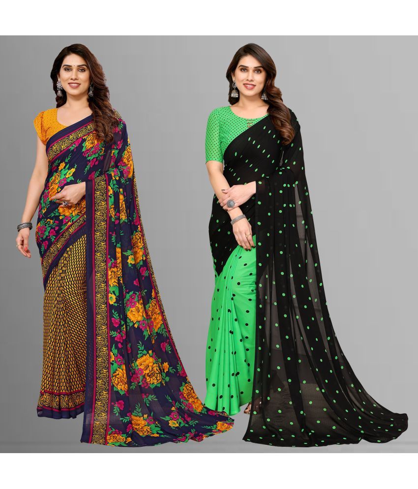     			ANAND SAREES Georgette Printed Saree With Blouse Piece - Multicolour ( Pack of 2 )