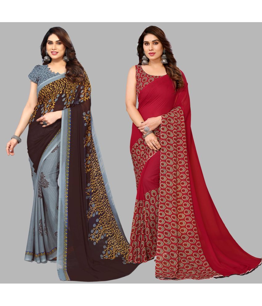     			ANAND SAREES Georgette Printed Saree With Blouse Piece - Multicolour ( Pack of 2 )