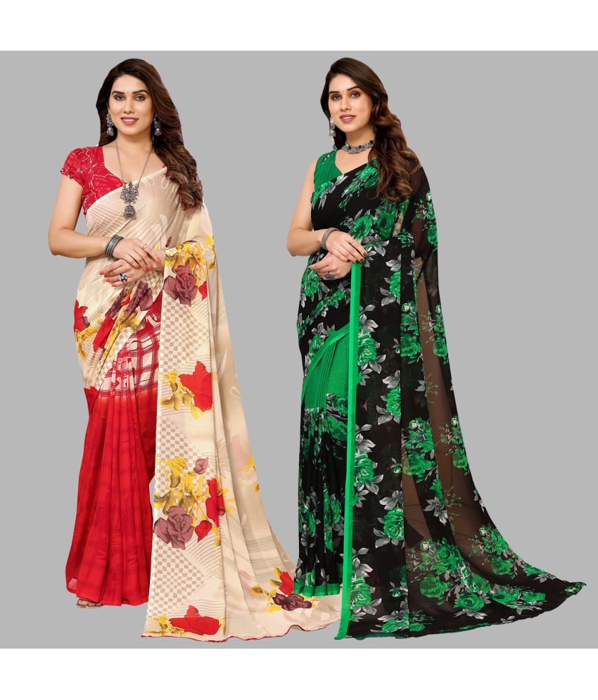     			ANAND SAREES Georgette Printed Saree With Blouse Piece - Multicolour ( Pack of 2 )