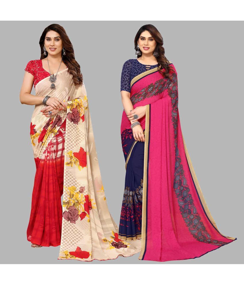     			ANAND SAREES Georgette Printed Saree With Blouse Piece - Multicolour ( Pack of 2 )