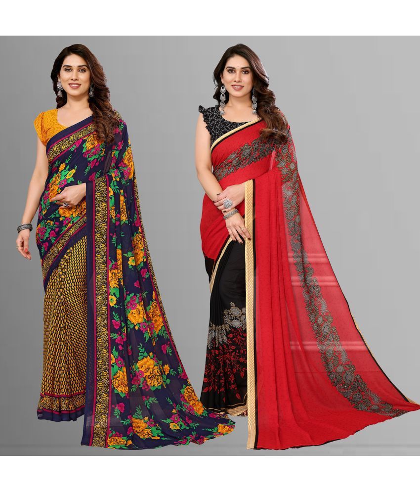     			ANAND SAREES Georgette Printed Saree With Blouse Piece - Multicolour ( Pack of 2 )