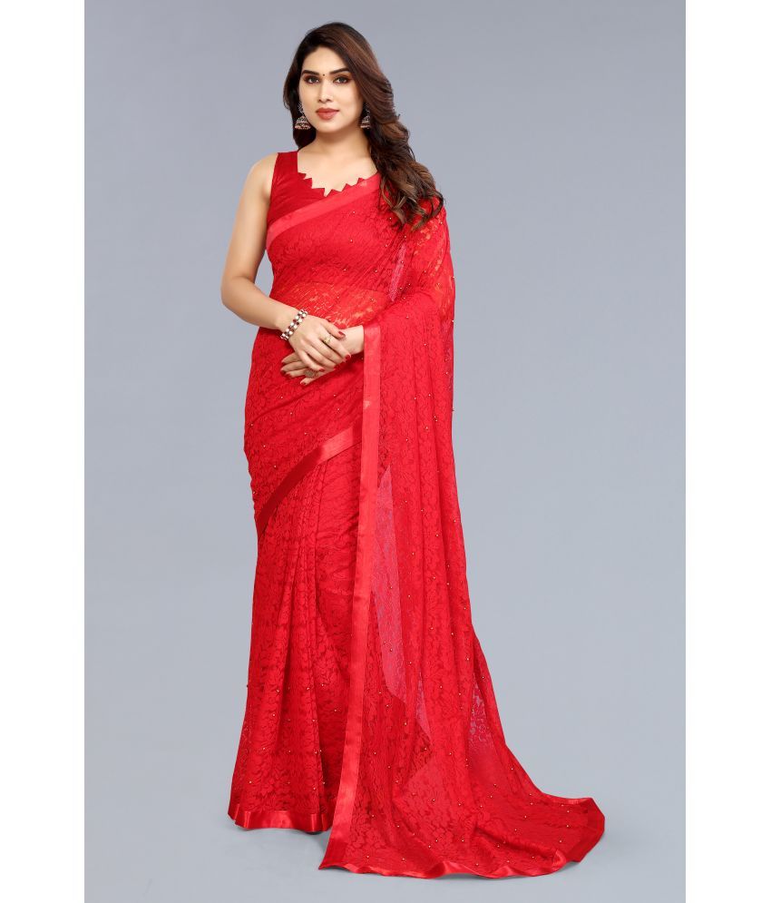     			ANAND SAREES Net Self Design Saree With Blouse Piece - Red ( Pack of 1 )