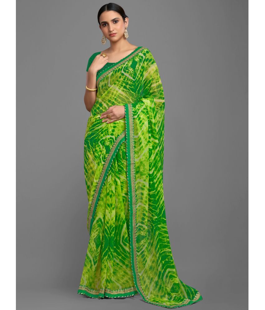     			Aarrah Georgette Dyed Saree With Blouse Piece - Green ( Pack of 1 )