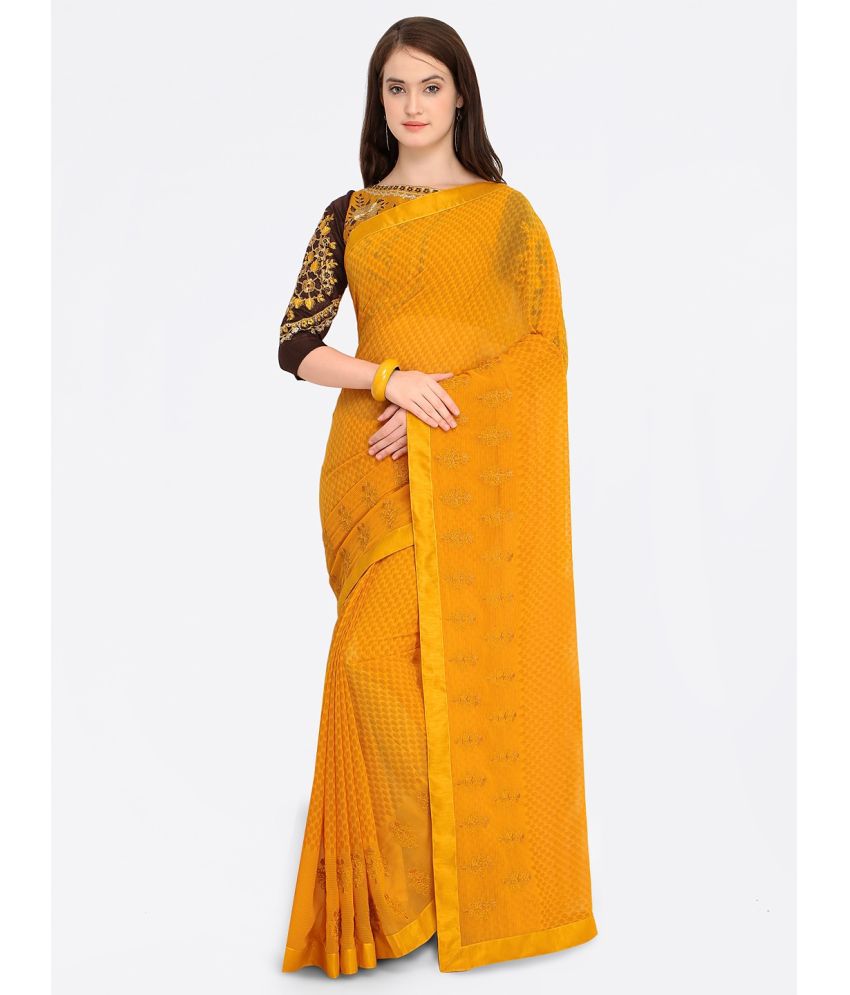     			Aarrah Georgette Embroidered Saree With Blouse Piece - Yellow ( Pack of 1 )