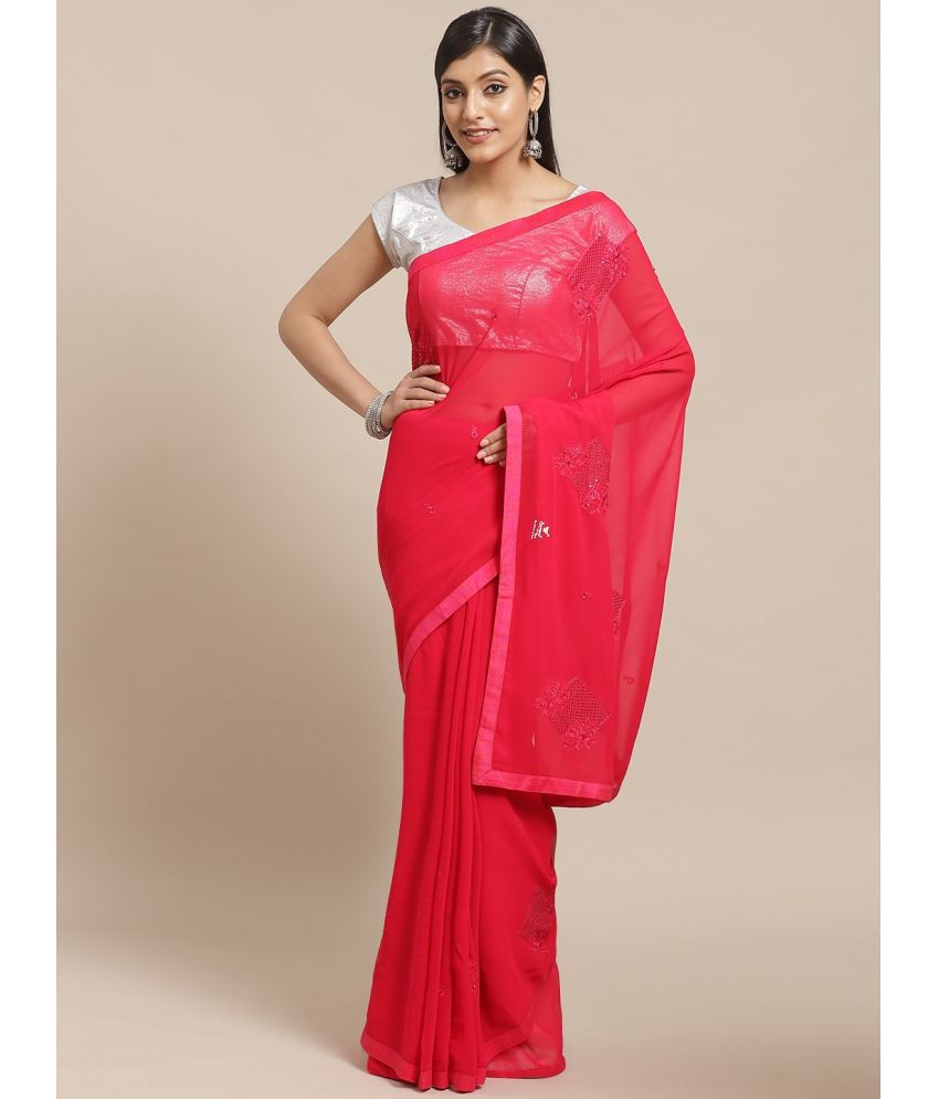    			Aarrah Georgette Embroidered Saree With Blouse Piece - Pink ( Pack of 1 )