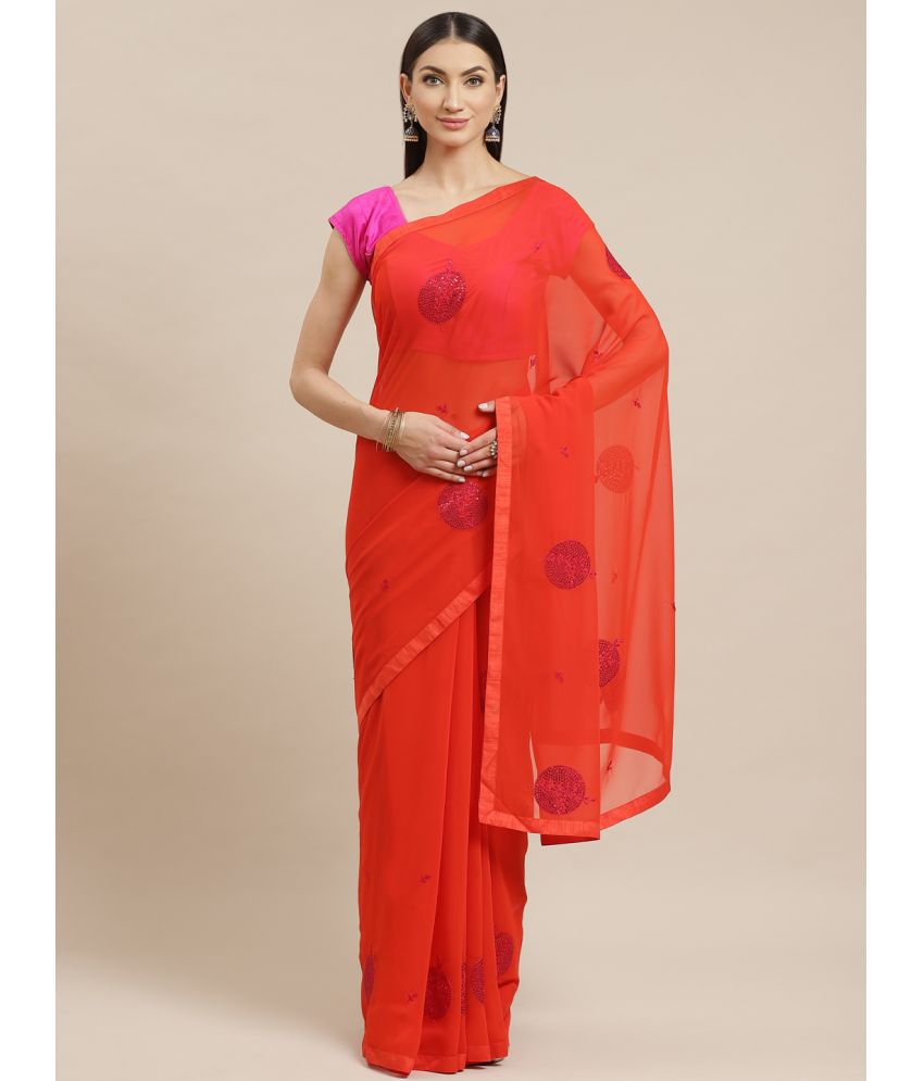     			Aarrah Georgette Embroidered Saree With Blouse Piece - Red ( Pack of 1 )
