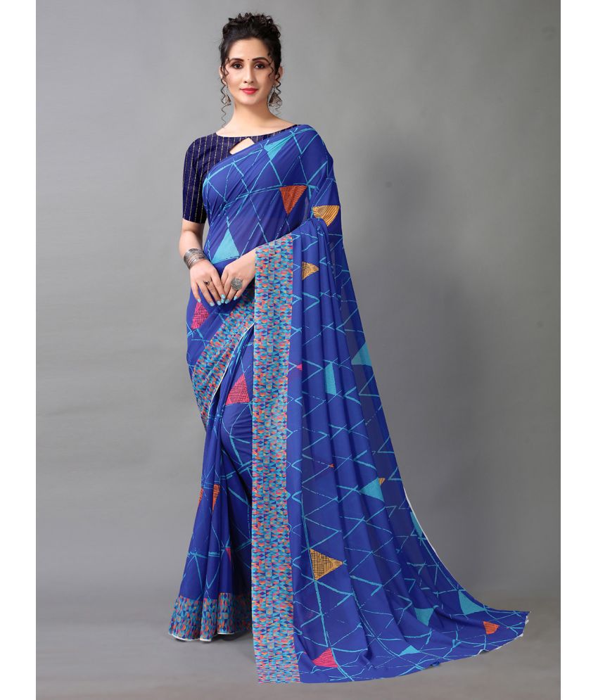     			Aarrah Georgette Printed Saree With Blouse Piece - Blue ( Pack of 1 )