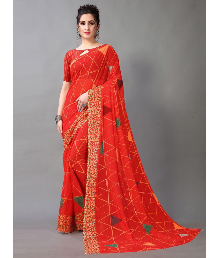     			Aarrah Georgette Printed Saree With Blouse Piece - Red ( Pack of 1 )