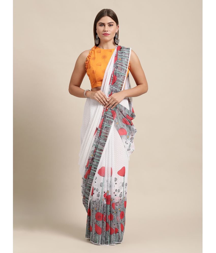     			Aarrah Georgette Printed Saree With Blouse Piece - White ( Pack of 1 )