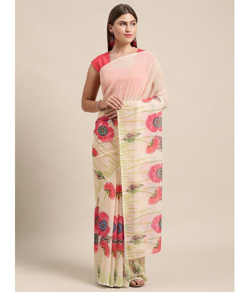     			Aarrah Georgette Printed Saree With Blouse Piece - Beige ( Pack of 1 )