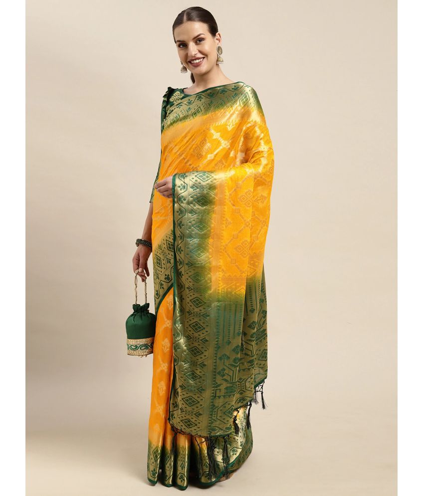     			Aarrah Silk Blend Printed Saree With Blouse Piece - Mustard ( Pack of 1 )