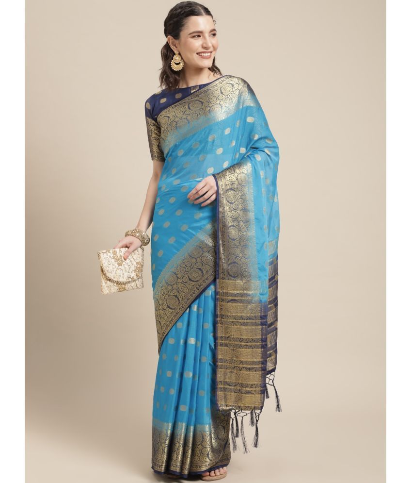     			Aarrah Silk Blend Printed Saree With Blouse Piece - Blue ( Pack of 1 )