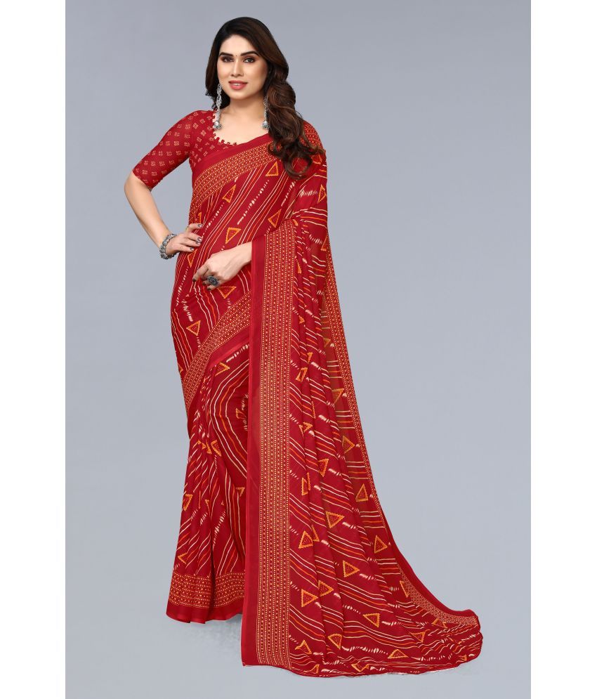     			Kashvi Sarees Georgette Printed Saree With Blouse Piece - Red ( Pack of 1 )