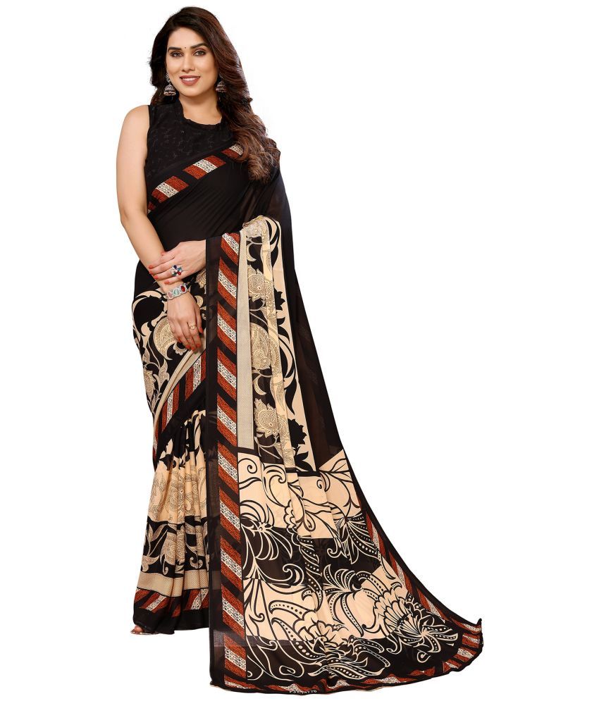     			Anand Georgette Printed Saree With Blouse Piece - Black ( Pack of 1 )