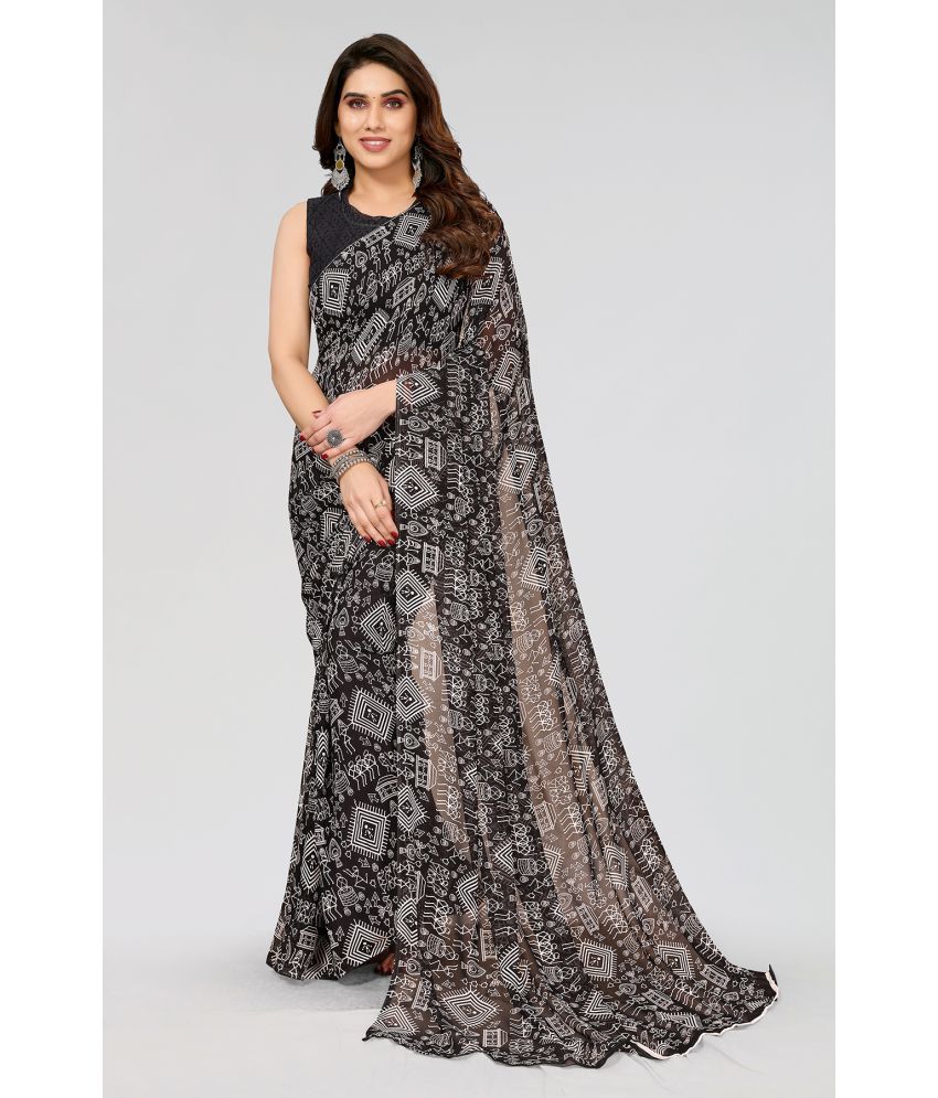     			Anand Georgette Printed Saree With Blouse Piece - Black ( Pack of 1 )