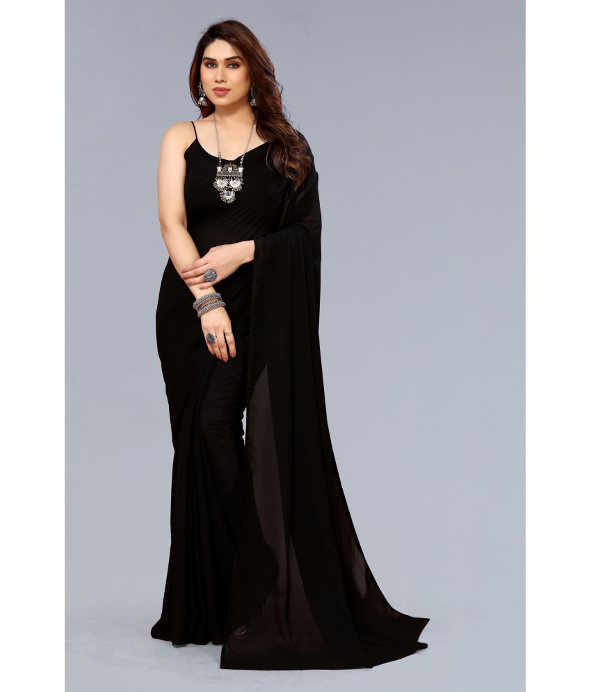     			Kashvi Sarees Georgette Solid Saree With Blouse Piece - Black ( Pack of 1 )