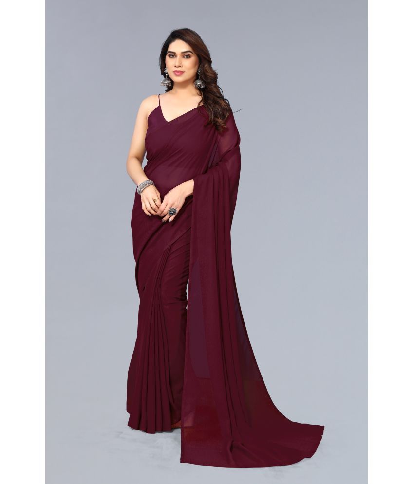     			Kashvi Sarees Georgette Solid Saree With Blouse Piece - Maroon ( Pack of 1 )