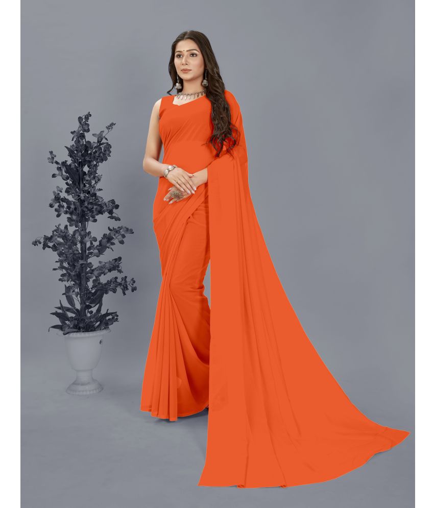     			Kashvi Sarees Georgette Solid Saree With Blouse Piece - Orange ( Pack of 1 )
