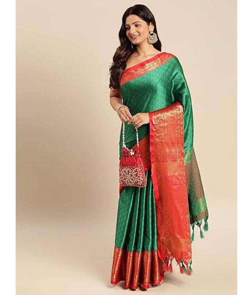     			Apnisha Cotton Silk Embellished Saree With Blouse Piece - Green ( Pack of 1 )