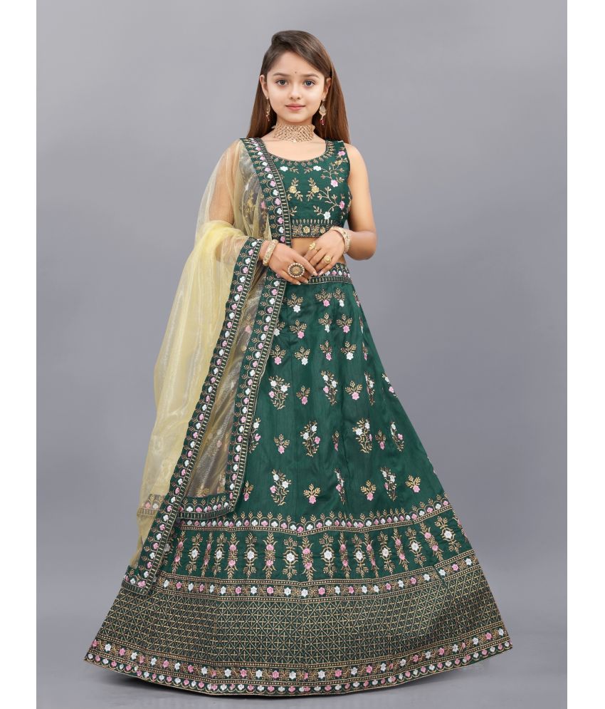     			Apnisha Silk Lehenga Choli Set For Girls ( Pack of 1 , Green )