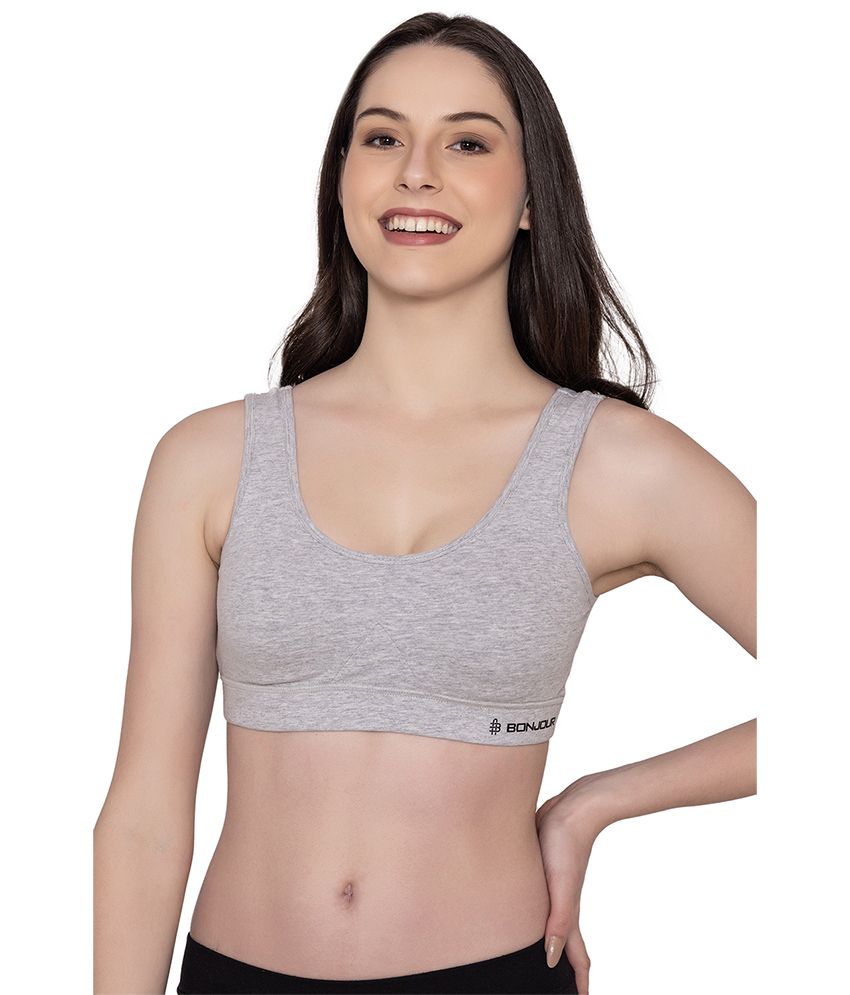     			Bonjour Grey Melange Cotton Non Padded Women's Sports Bra ( Pack of 1 )