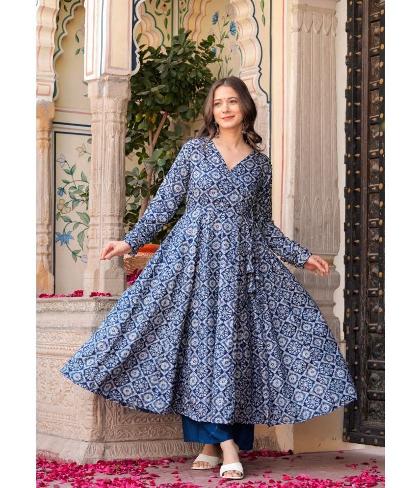     			Estela Rayon Printed Kurti With Palazzo Women's Stitched Salwar Suit - Blue ( Pack of 1 )